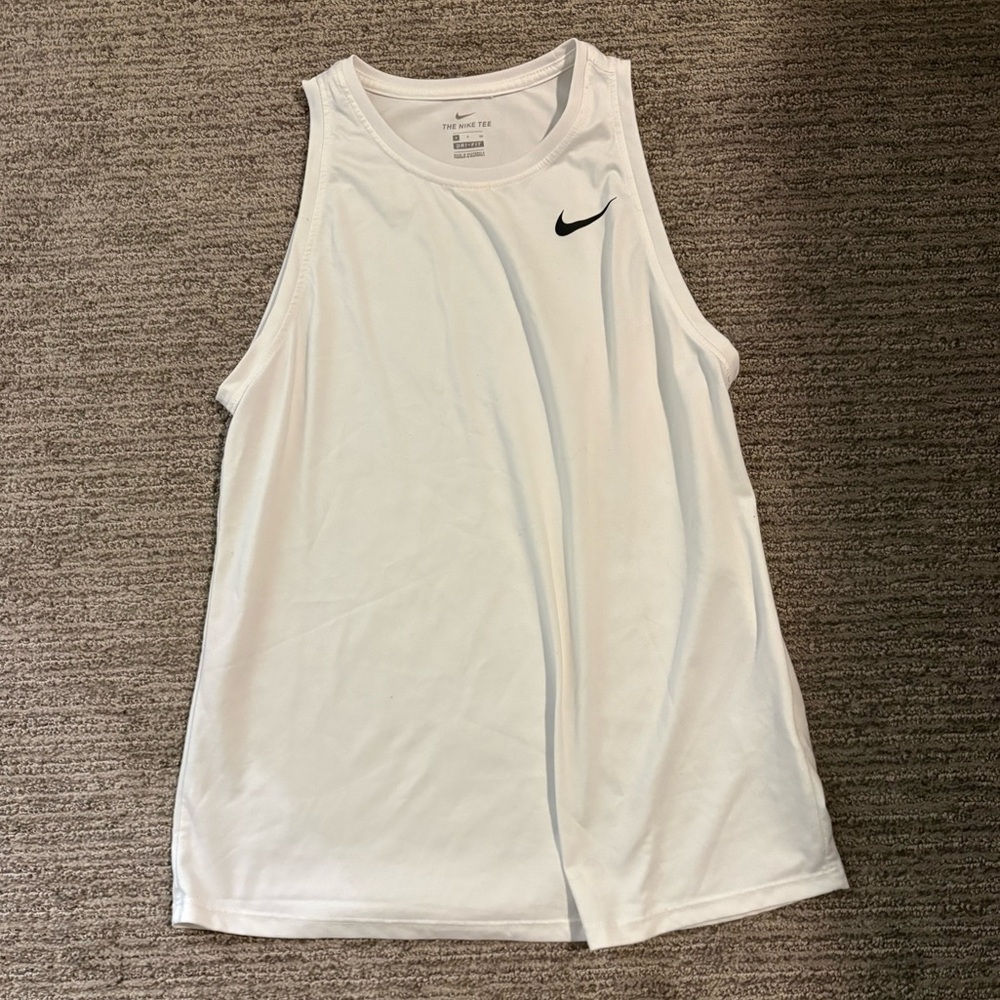 Nike White Sleeveless Top with Black Swoosh